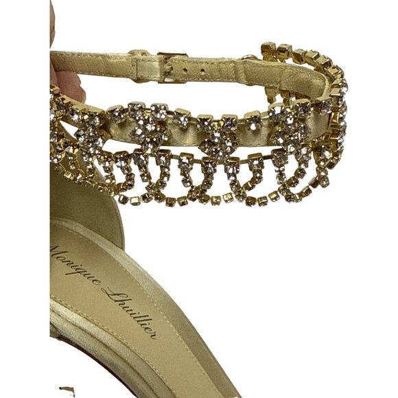 Monique Lhulillier Women's Heels Gold Crystal Embellished Stiletto EU 37 6.5 NEW - Picture 2 of 12